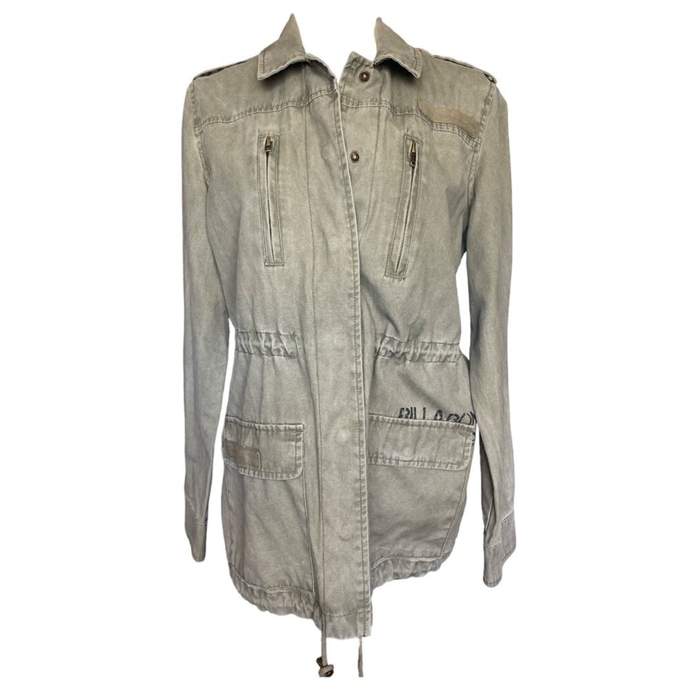 Billabong Khaki Green Snap Front 100% Cotton Jacket M